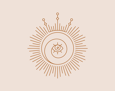 Boho line illustration with sun boho crown design emblem eye graphic design holistic illustration light line logo magic sun vector
