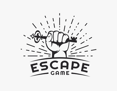 Logo for escape games branding design emblem escape game graphic design hand key logo quest room vector