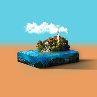 Island creative cube editing fantasy island micro mini photoshop small world