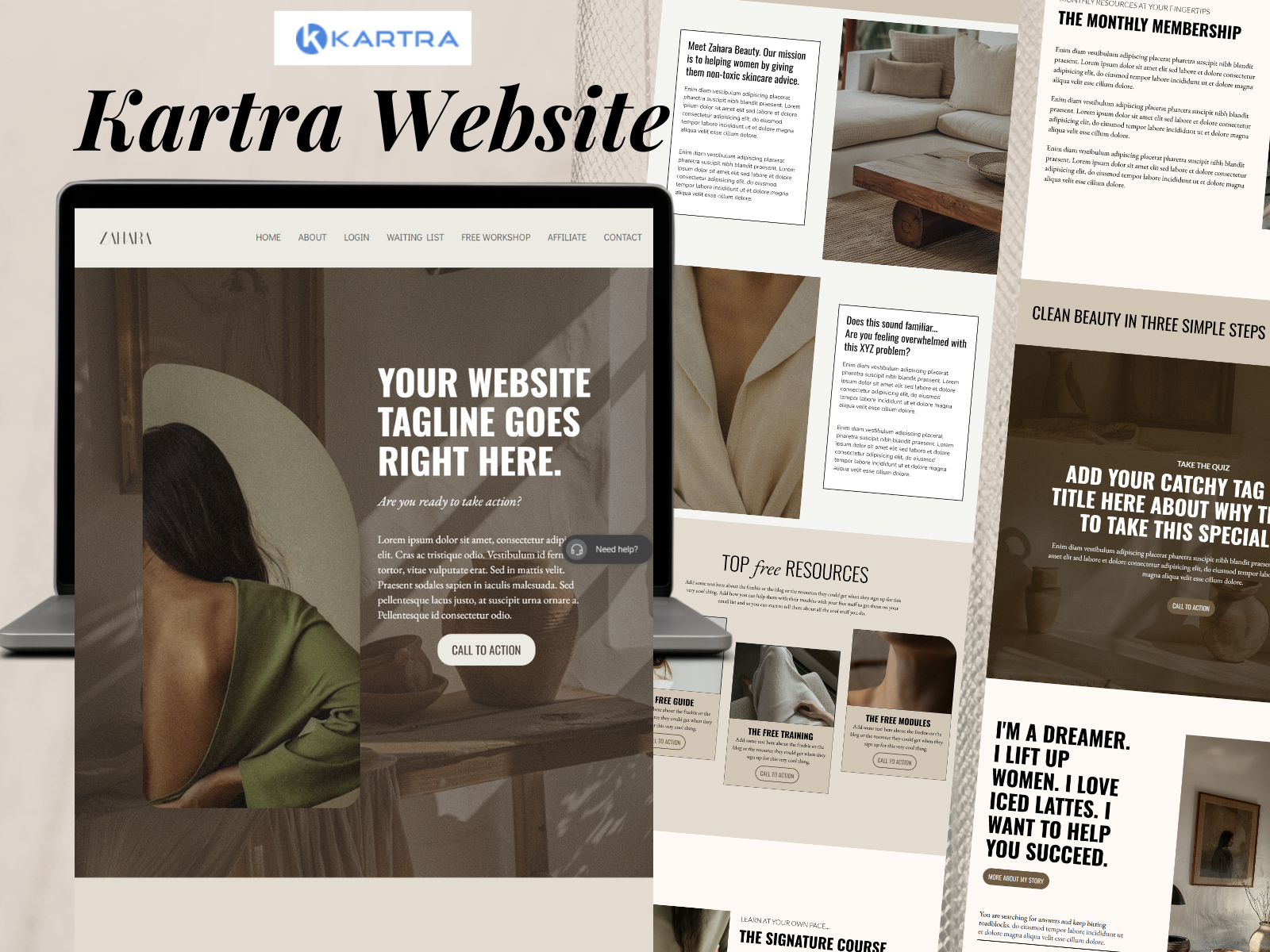 Kartra | Zahara Website + Membership Template branding design digital course kartra kartra funnel kartra membership kartra membership template kartra sales page kartra templates kartra website membership online courses sales page web design website website template