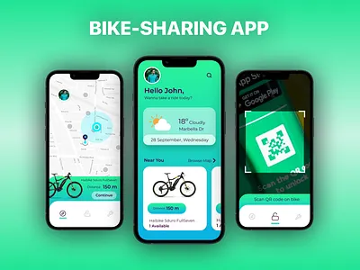 🚴‍♂️ Bike Sharing Rental Mobile App Platform Ride Sharing app app design bike sharing app bike sharing app design design figma mapping mobile app design qr scanner sharing app design ui uiux user experience user interface ux