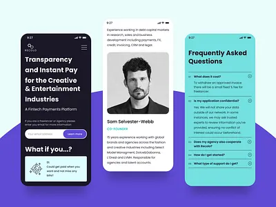 Recolo - a Fintech Payments Platform app homepage landing mobile monterail
