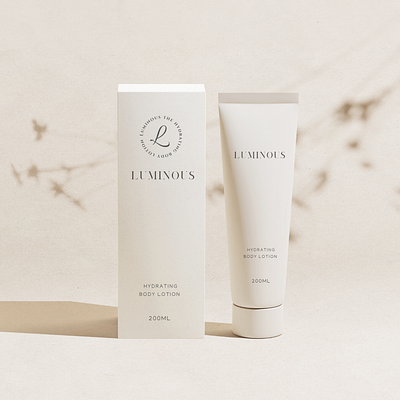 Luminous hydrating lotion product design beauty branding logo
