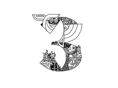 Whalphabet #30 | Number 3 | Enigma 3 36 days of type art black white blockchain design doodle ethereum graphic design illustration ink lettering nft number 3 owl scribble web3 whale