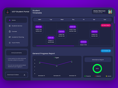 UCP Student Portal adobe xd figma graphic design ui ui ux design ux