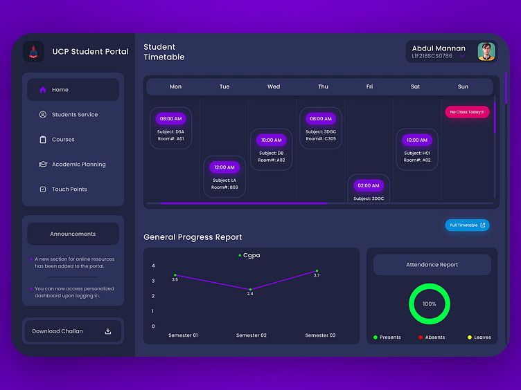 UCP Student Portal by abdul mannan on Dribbble
