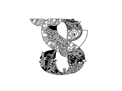 Whalphabet #35 | Number 8 | Block 36 days of type 8 black white blockchain city design doodle ethereum graphic design illustration ink lettering logo nft number 8 paint painting web3 whale