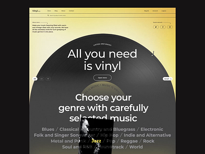 Vinylong | Home page for vinyl store 2021 banner design ecommerce gray home page main page shop store ui ui design vinyl yellow