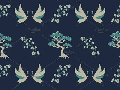 Seamless japanese pattern crane decorative design floral japanese pattern pine sakura seamless surface design texture