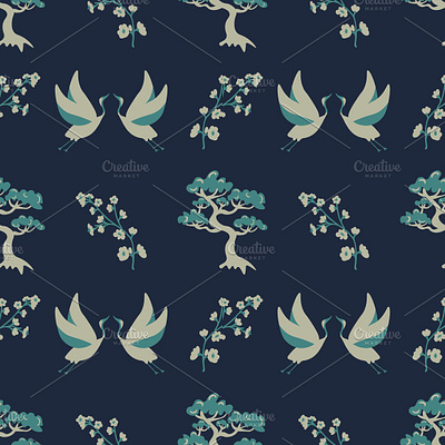 Seamless japanese pattern crane decorative design floral japanese pattern pine sakura seamless surface design texture