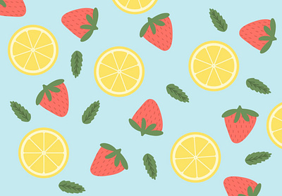 Strawberry Lemon Pattern flat illustration lemon mint pattern seamless pattern strawberry vector