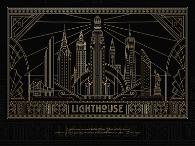 LightHouse - Art Deco NY illustration art deco art deco design brooklyn city skyline classy logo gold gold design illustration label label design line art line art design logo design modern logo modern packaging new york packaging packagingdesign skyline sophisticated