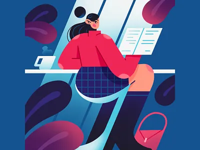 Cafe app blog cafe characterdesign creative design fashion female character flat illustration food geometry illustration minimal plant restaurant vector web