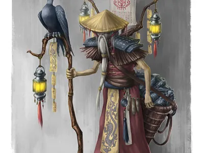 The magician cormorant fisherman 2d art character design concept art creature digital art digital painting fantasy fisherman illustration magician