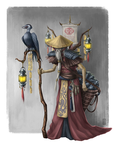The magician cormorant fisherman 2d art character design concept art creature digital art digital painting fantasy fisherman illustration magician