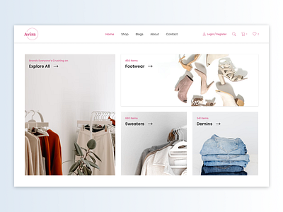 AVIRA - an E-commerce website clothes colorful design ecommerce figma hero illustration images logo pink products ui vector