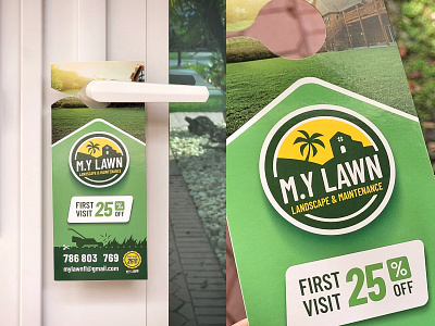 M.Y Lawn door-hangers 2/2 brand branding design designer doorhanger graphic design green illustration lawn logo print printable ui ux vector