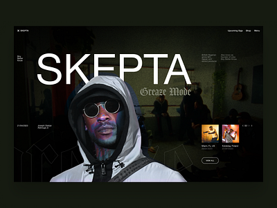 SKEPTA - Website Concept artist big fonts branding dark design font hierarchy mode skepta swiss typography ui uk uk rap user experience user interface ux web website wireframe