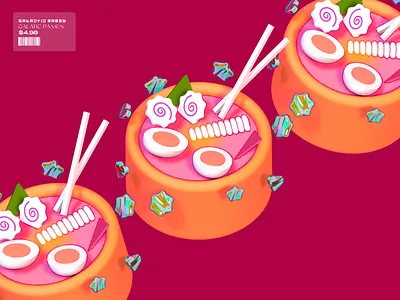 Galactic Ramen train 3d design egg food geometric illustration ramen render vector
