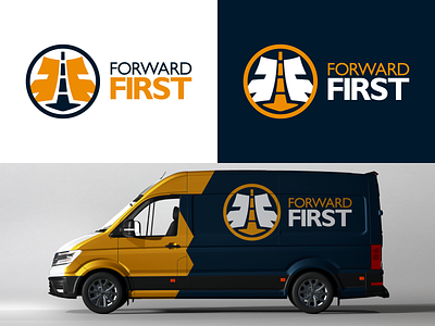 Forward First blue branding forward first forwardfirst freight first freightfirst logo logo design yellow