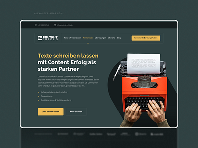 Content-Erfolg - Text writing services alexandersamar design green text textwriting ui uiux ux webdesign website writing