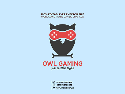 Owl Gaming simple logo animal bird branding cute design gaming graphic design illustration joystick kids logo owl red vector