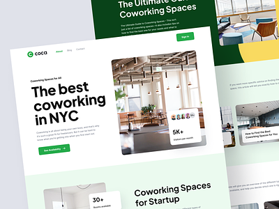 Coca - Coworking Space Landing Page agency booking coca company corporate coworking green landing office page profile responsive room saas space startup template ui website