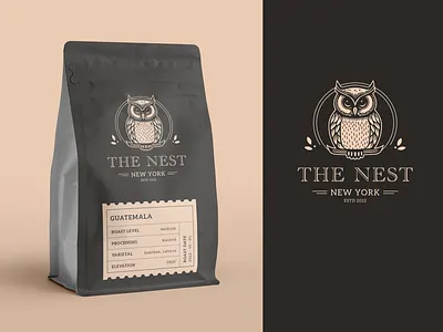 The Nest Coffee Shop bag bird branding character coffee coffee shop design flat icon illustration logo logo design mascot mascot design owl packaging vector