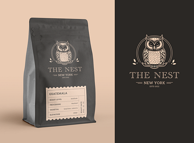 The Nest Coffee Shop bag bird branding character coffee coffee shop design flat icon illustration logo logo design mascot mascot design owl packaging vector