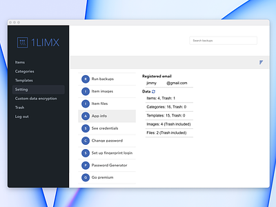 Desktop App UI - 1LimX App Data Info app app design biometric design desktop app design encrypted data vault encrypted file vault file manager graphic design macos password generator password keeper password manager privacy secure file vault security ui ui design