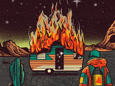 Burn it All and Start Again art branding camper desert design flames graphic design hand drawn illustration illustrator procreate retro