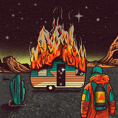 Burn it All and Start Again art branding camper desert design flames graphic design hand drawn illustration illustrator procreate retro