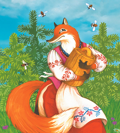 Лисичка кума graphic design illustration детская сказка книжная графика лисичка мед медведь пчелы сказка фольклор