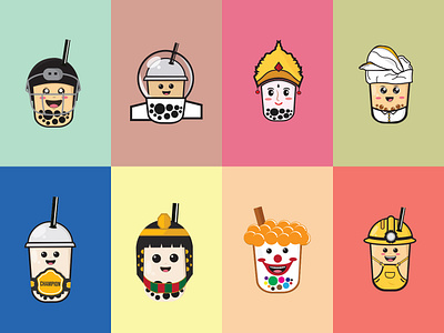 Bubble Tea Boba Cute Character Icon Design boba brand branding bubble tea cafe cafe logo cute design graphic design icon illustration logo restaurant restaurant logo vector