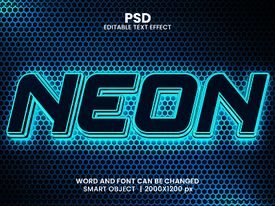 Neon light 3D Editable Photoshop Text Effect Template blue text effect download link light effect metallic background neon effect neon sign