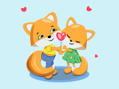 Loving chanterelles) adobe illustrator animal art cartoon character character desing color cute design digital digital art drawing fox graphic design heart illustration love postcard