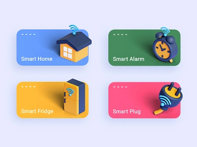 3D Smart Home 3d blender3d c4d card icon icon design icons illustration presentation smart alarm smart fridge smart home smart plug ui wifi