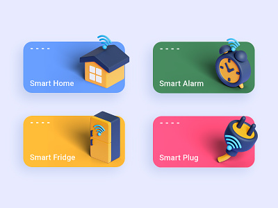 3D Smart Home 3d blender3d c4d card icon icon design icons illustration presentation smart alarm smart fridge smart home smart plug ui wifi