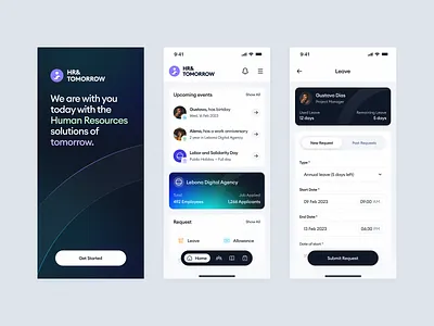 HR&Tomorrow - Mobile App app design hr hr app human human resource human resources mobile mobile app onboarding personal request resource tabs ui upcoming events