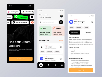 GAWE - job finder app design app black branding clean creative design figma graphic design job finder minimalist mobile ui ux ux design