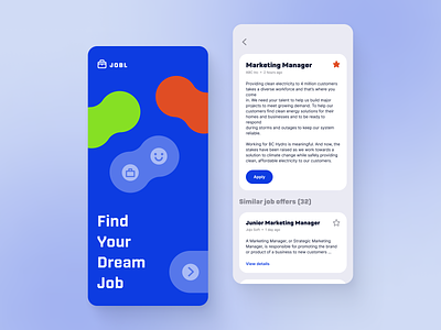 Job Finder App app application blue concept design figma find job job job offers job vacancies mobile ui ui design ux ux design