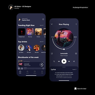 Music App UI Design design mobile app mobile design music app ui ui inspiration uidesign ux uxdesign