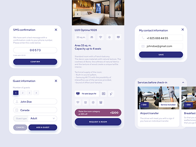 Hotel Unit | Booking App | UI-Kit app blocks booking branding conference design edit forms graphic design hotel illustration images logo mobile popup sms ui ui kit ux vector