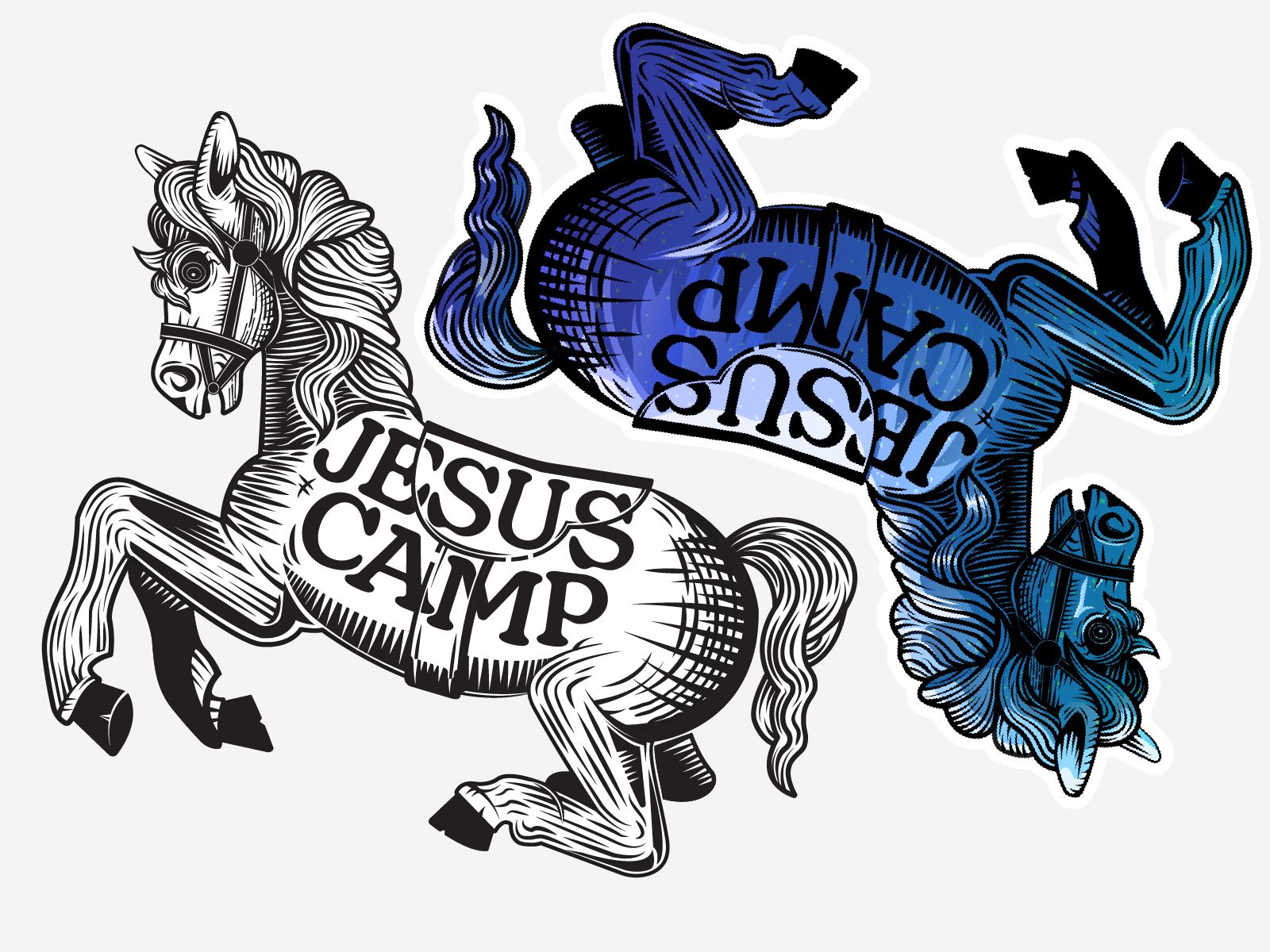 Jesus Camp (Rock Band) Designs band band logo band merch boston branding carosel character design graphic design horse horses illustration illustrator logo merch music rocking horse vector vintage woodblock