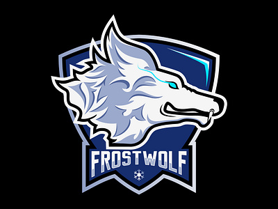 FROST WOLF badges branding esport logo graphic design illustration logo shield typography vector wolf