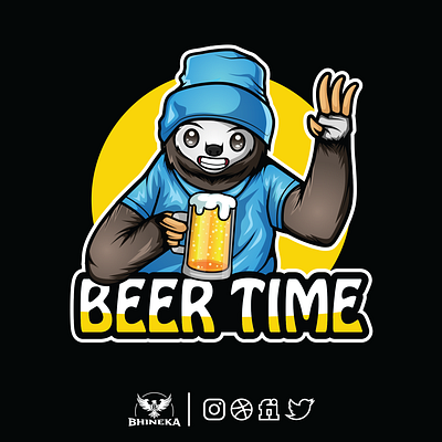 Beer Time Sloth animals animation art beer blue branding cartoon character chibi cute design digitalart graphic design illustration illustrator logo mascot sloth vector yellow
