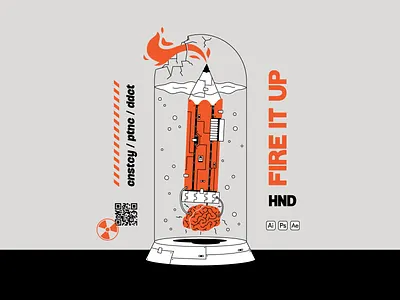 Fire it up! - Honedon art brain burn creative design error fire graphic design illustration inside inspiration lab morning orange pen pencil robot smart think water