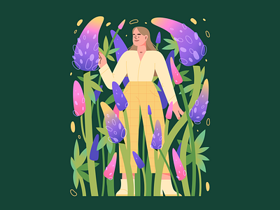 Lupinus adobe illustrator blog editorial flowers girl green illustration illustrator lupinus poster purple vector web web illustration