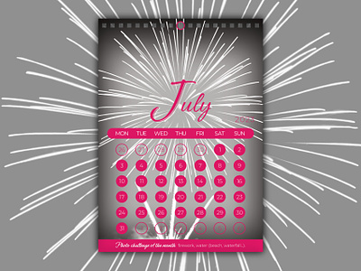 Calendar 2023 - July 2023 calendar calendar 2023 calendrier colorful design design graphique designer graphique designer portfolio firework graphic design graphic designer illustration july layout mise en page photography pink summer typography