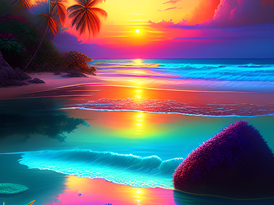 Tropical Beach Lagoon beach clouds digital download fantasy floral graphic design illustration lagoon sunset tropical tropical beach lagoon